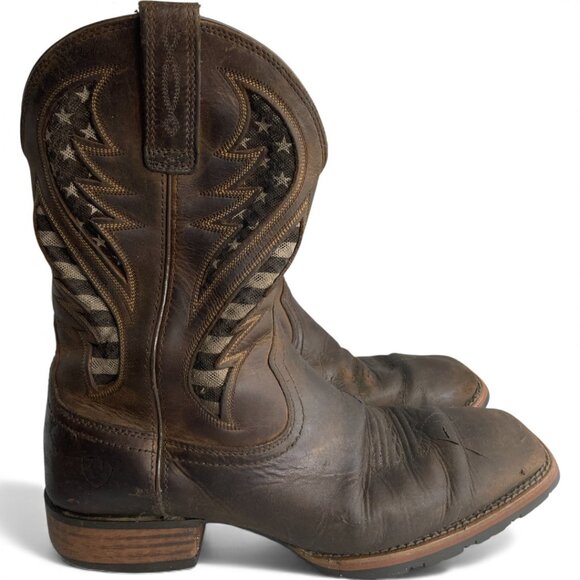 Ariat Leather Western Cowboy Square Toe Brown Boots Men's 11.5 - Picture 2 of 15